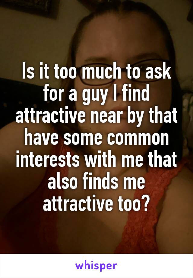 Is it too much to ask for a guy I find attractive near by that have some common interests with me that also finds me attractive too?