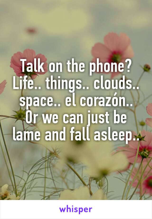 Talk on the phone?
Life.. things.. clouds.. space.. el corazón..
Or we can just be lame and fall asleep..
