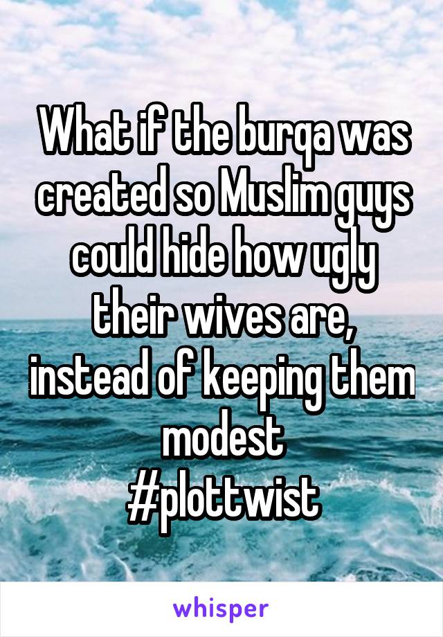 What if the burqa was created so Muslim guys could hide how ugly their wives are, instead of keeping them modest
#plottwist