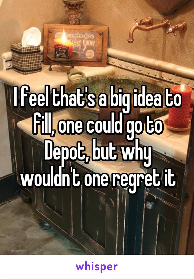 I feel that's a big idea to fill, one could go to Depot, but why wouldn't one regret it