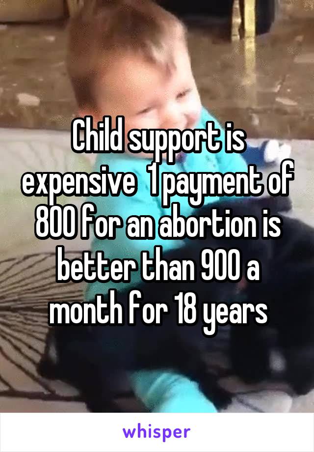 Child support is expensive  1 payment of 800 for an abortion is better than 900 a month for 18 years