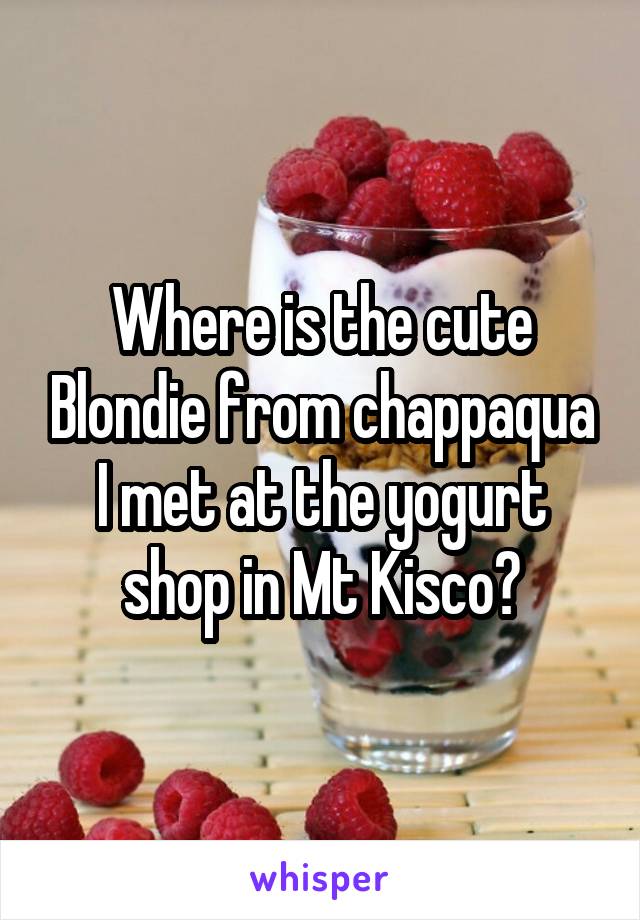 Where is the cute Blondie from chappaqua I met at the yogurt shop in Mt Kisco?