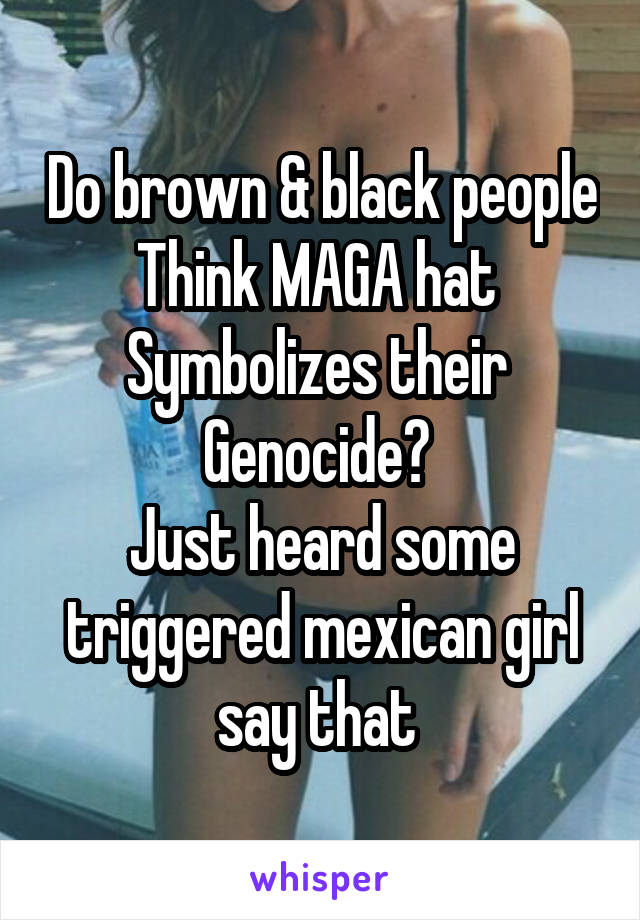 Do brown & black people
Think MAGA hat 
Symbolizes their 
Genocide? 
Just heard some triggered mexican girl say that 