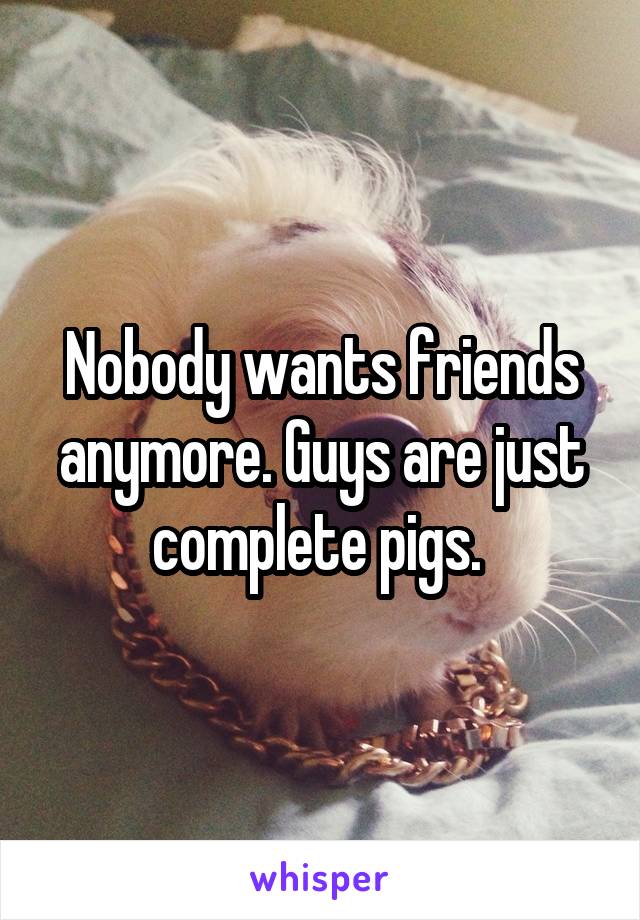 Nobody wants friends anymore. Guys are just complete pigs. 