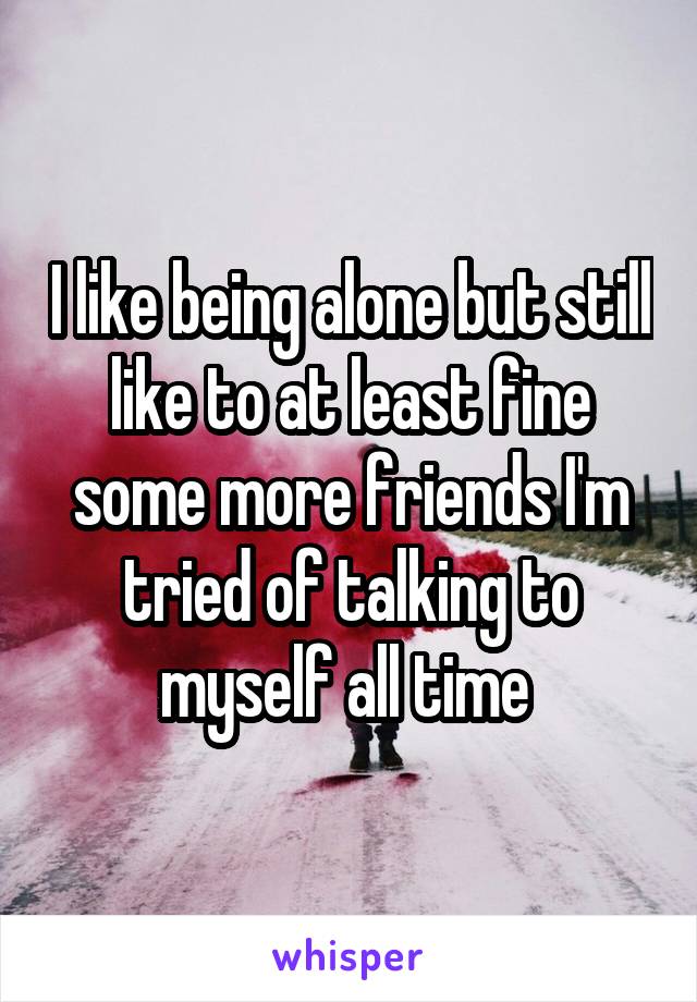 I like being alone but still like to at least fine some more friends I'm tried of talking to myself all time 