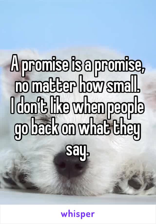 A promise is a promise, no matter how small. 
I don’t like when people go back on what they say. 