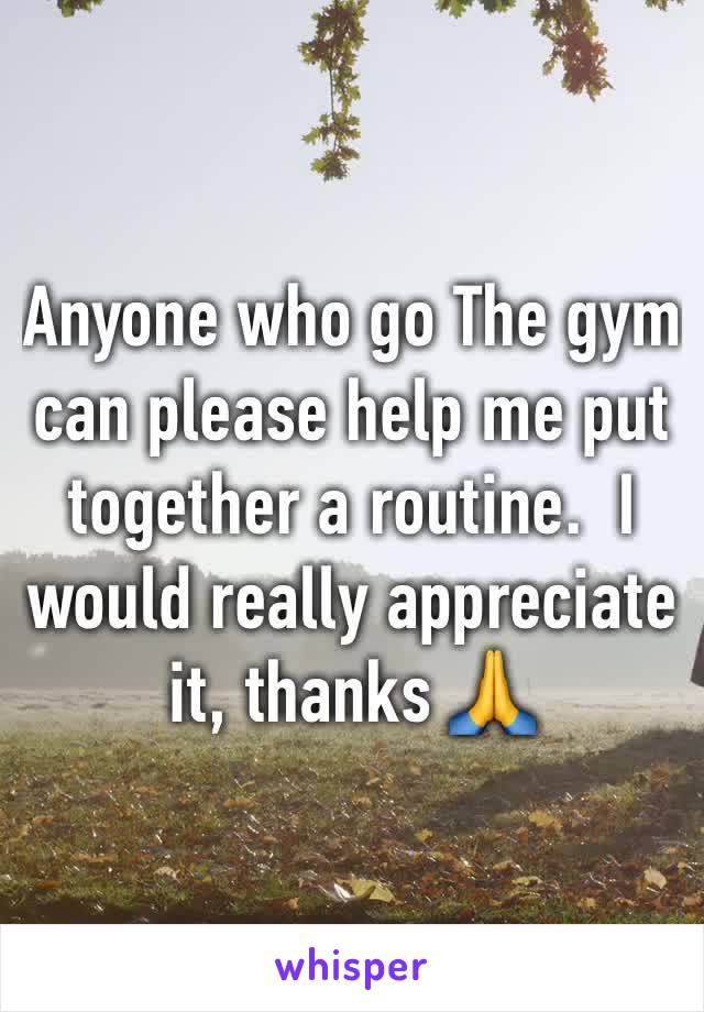 Anyone who go The gym can please help me put together a routine.  I would really appreciate it, thanks 🙏 