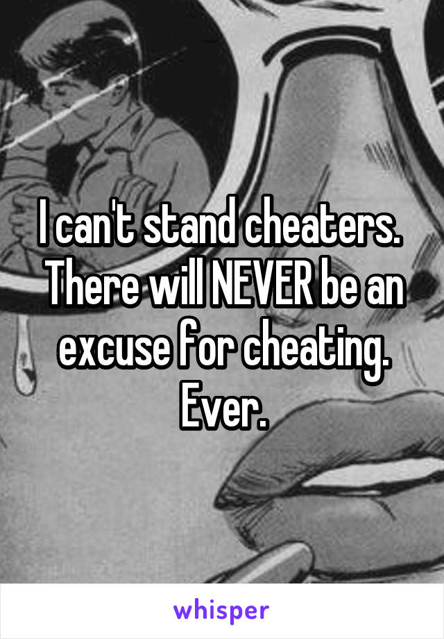 I can't stand cheaters. 
There will NEVER be an excuse for cheating.
Ever.