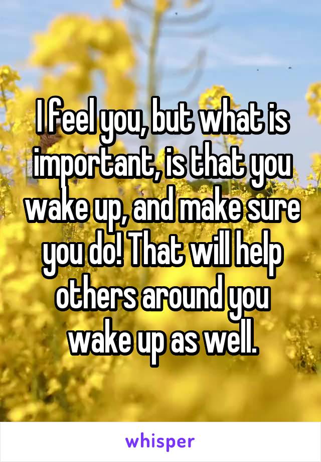 I feel you, but what is important, is that you wake up, and make sure you do! That will help others around you wake up as well.