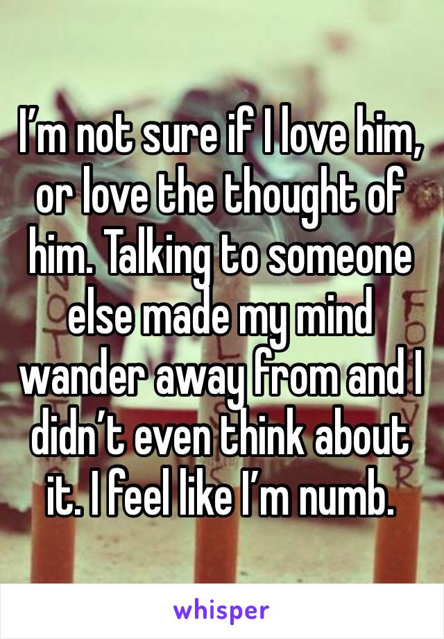 I’m not sure if I love him, or love the thought of him. Talking to someone else made my mind wander away from and I didn’t even think about it. I feel like I’m numb.