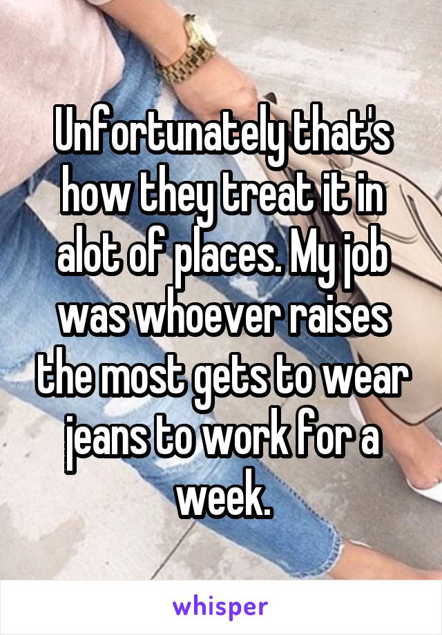 Unfortunately that's how they treat it in alot of places. My job was whoever raises the most gets to wear jeans to work for a week.