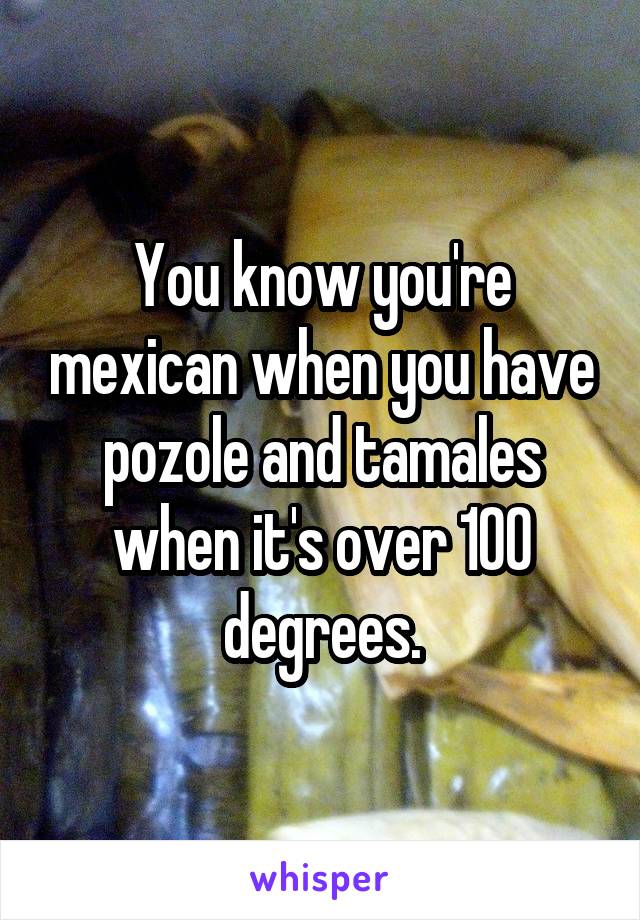 You know you're mexican when you have pozole and tamales when it's over 100 degrees.