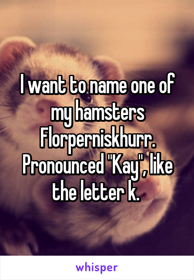 I want to name one of my hamsters Florperniskhurr. Pronounced "Kay", like the letter k. 