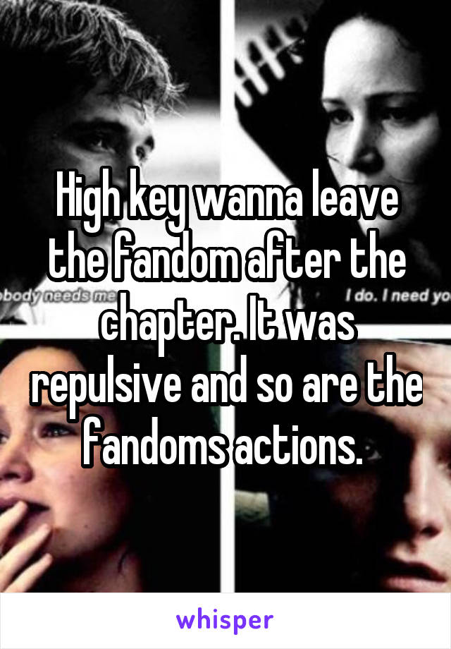 High key wanna leave the fandom after the chapter. It was repulsive and so are the fandoms actions. 