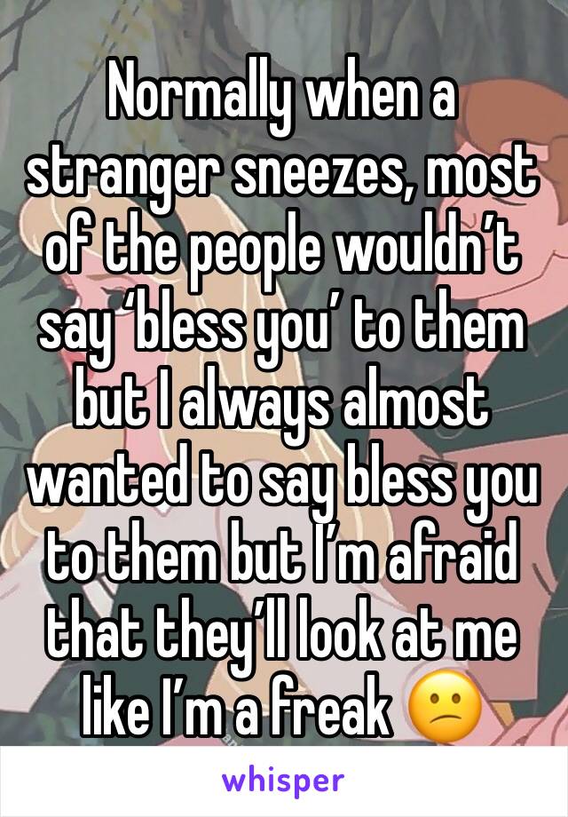 Normally when a stranger sneezes, most of the people wouldn’t say ‘bless you’ to them but I always almost wanted to say bless you to them but I’m afraid that they’ll look at me like I’m a freak 😕