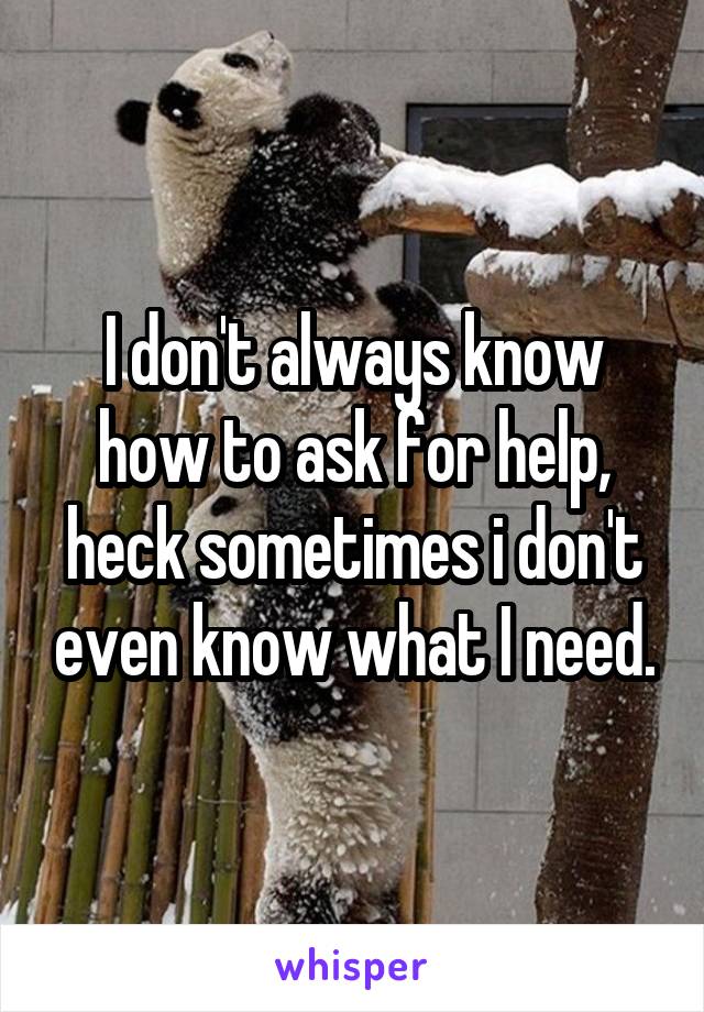 I don't always know how to ask for help, heck sometimes i don't even know what I need.