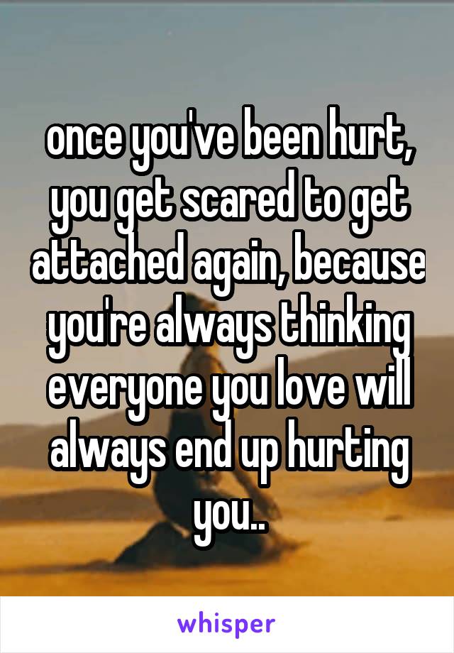 once you've been hurt, you get scared to get attached again, because you're always thinking everyone you love will always end up hurting you..