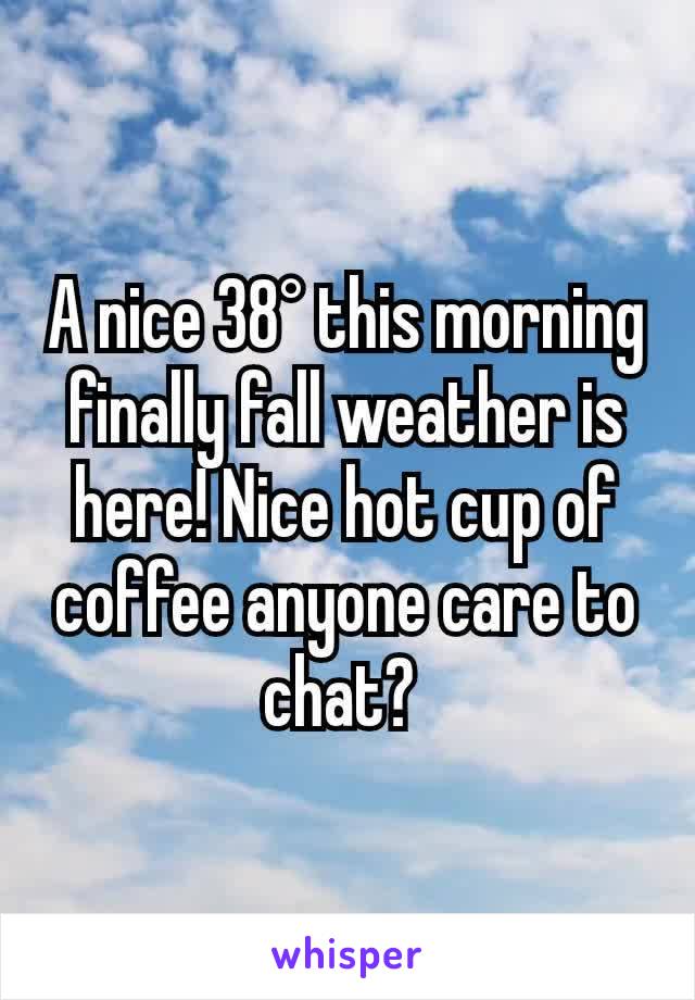 A nice 38° this morning finally fall weather is here! Nice hot cup of coffee anyone care to chat? 