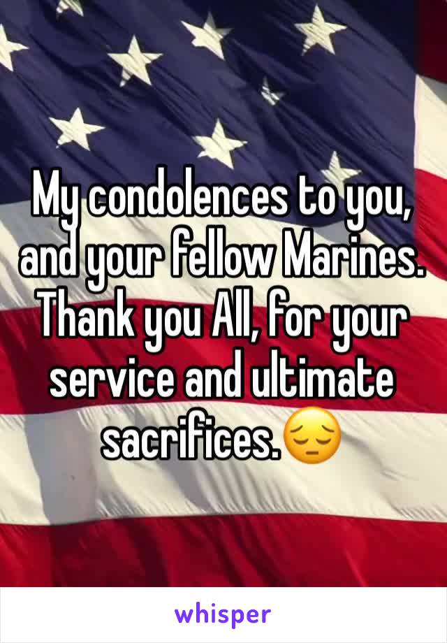 My condolences to you, and your fellow Marines.
Thank you All, for your service and ultimate sacrifices.😔