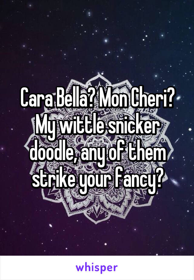 Cara Bella? Mon Cheri? My wittle snicker doodle, any of them strike your fancy?