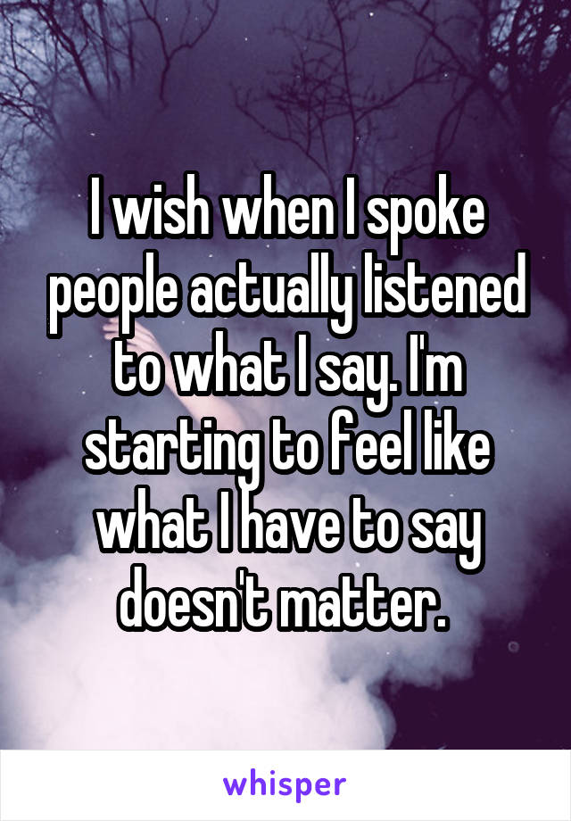 I wish when I spoke people actually listened to what I say. I'm starting to feel like what I have to say doesn't matter. 