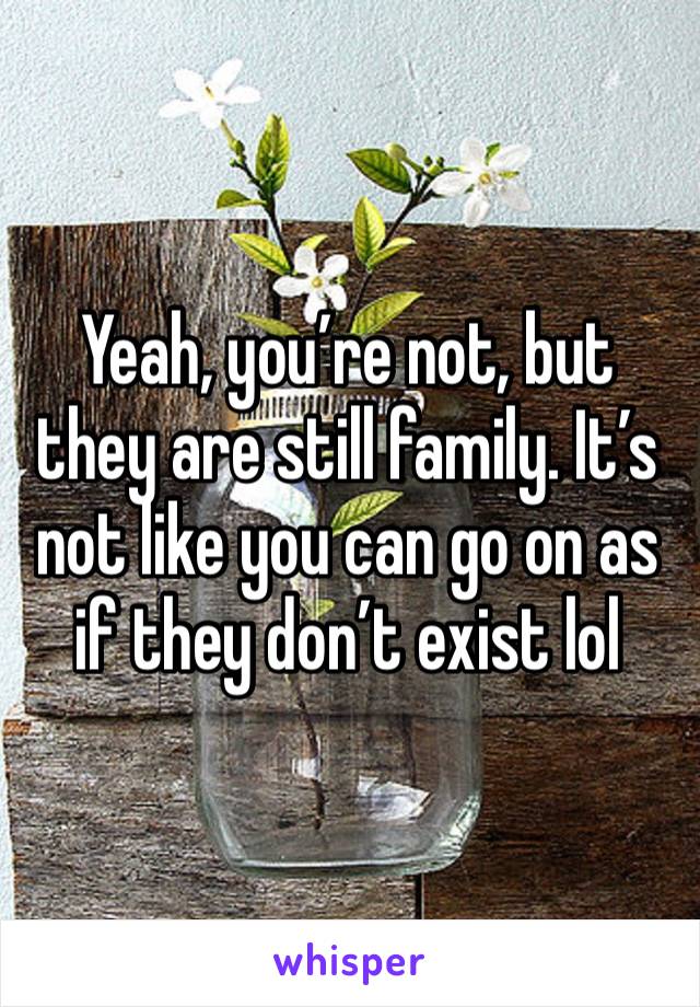 Yeah, you’re not, but they are still family. It’s not like you can go on as if they don’t exist lol 