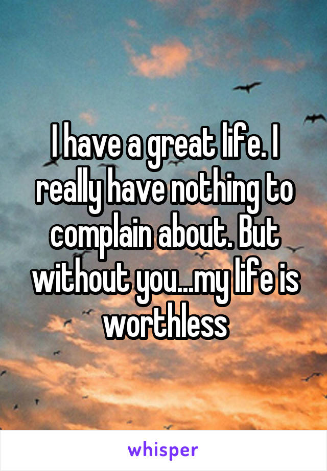 I have a great life. I really have nothing to complain about. But without you...my life is worthless