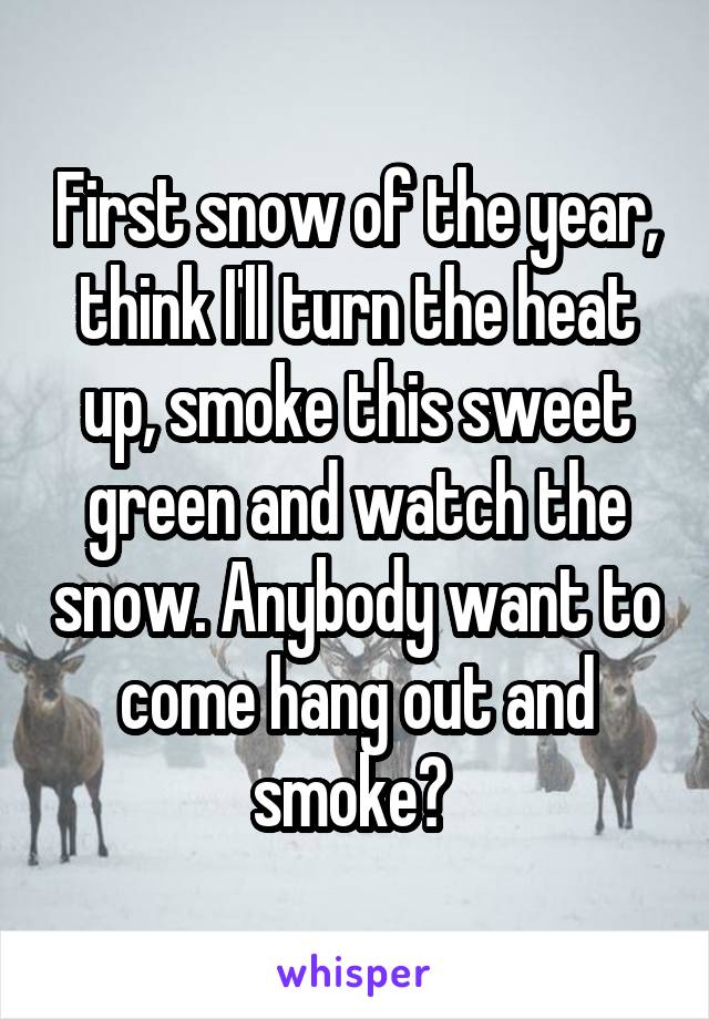 First snow of the year, think I'll turn the heat up, smoke this sweet green and watch the snow. Anybody want to come hang out and smoke? 