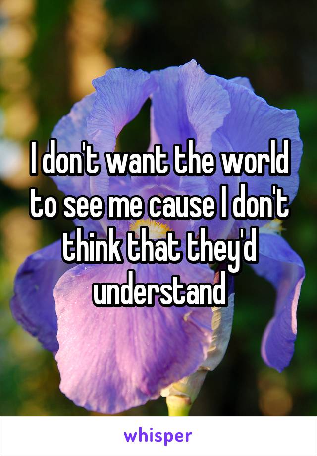 I don't want the world to see me cause I don't think that they'd understand