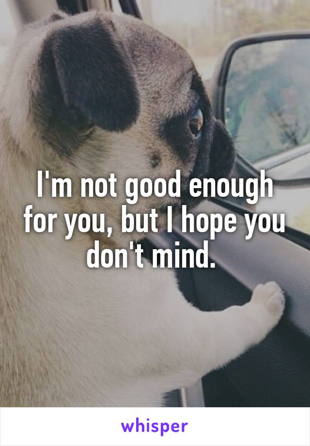 I'm not good enough for you, but I hope you don't mind. 