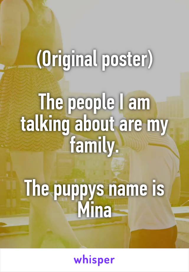 (Original poster)

The people I am talking about are my family.

The puppys name is Mina