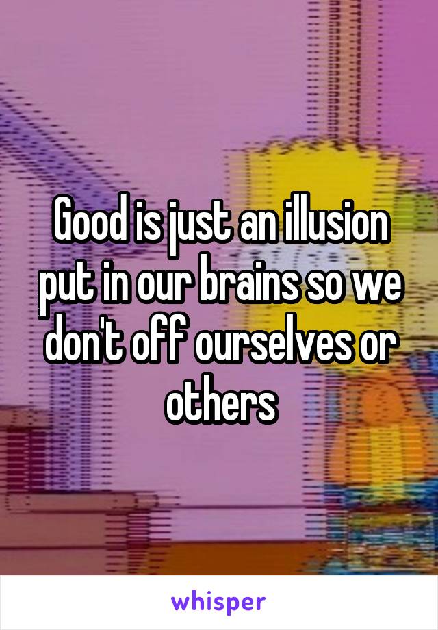 Good is just an illusion put in our brains so we don't off ourselves or others
