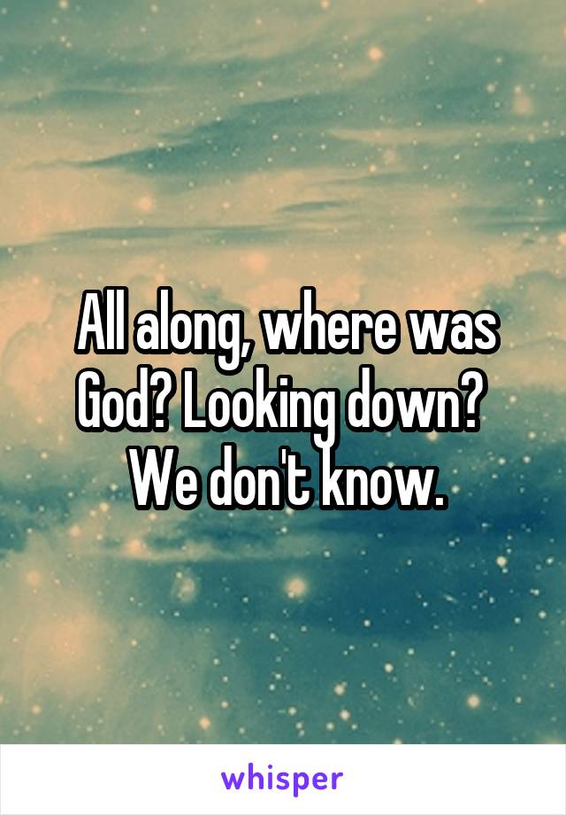 All along, where was God? Looking down? 
We don't know.
