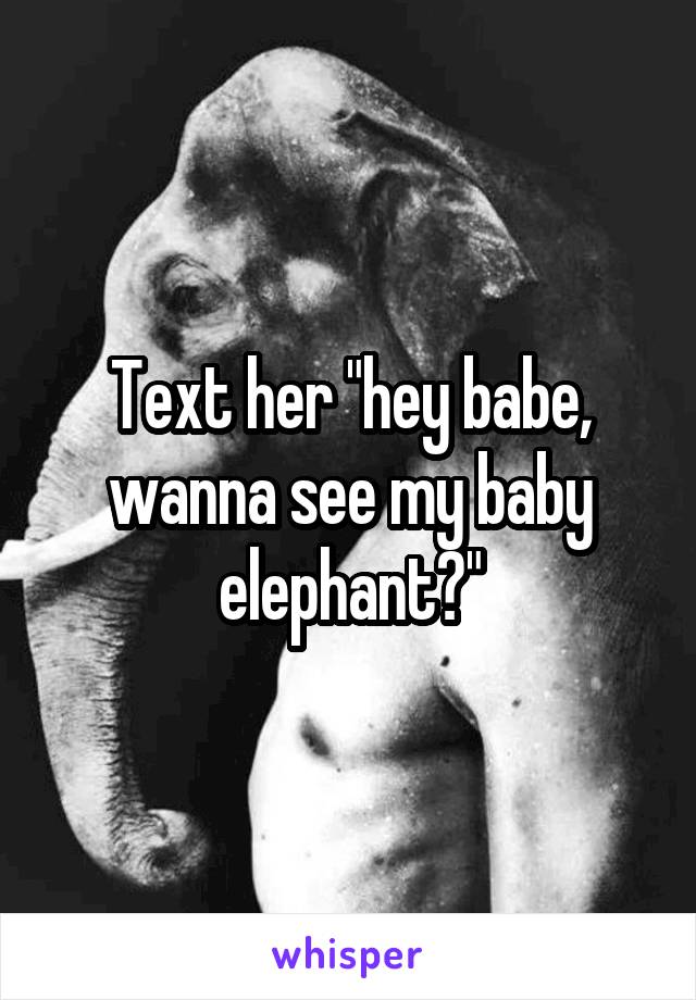 Text her "hey babe, wanna see my baby elephant?"