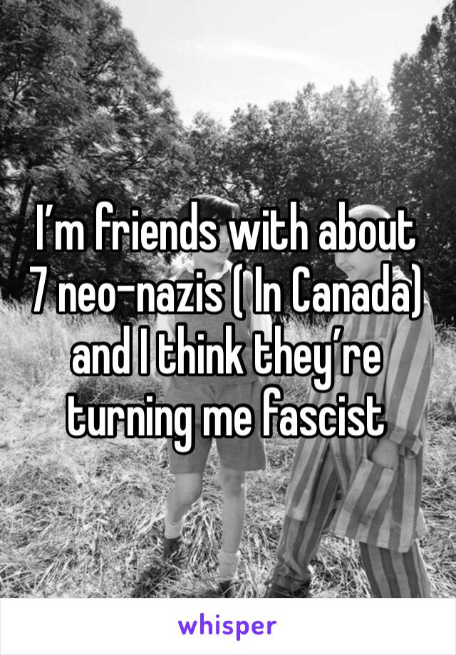 I’m friends with about
7 neo-nazis ( In Canada) and I think they’re turning me fascist 