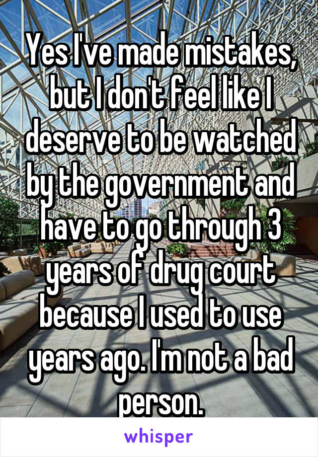 Yes I've made mistakes, but I don't feel like I deserve to be watched by the government and have to go through 3 years of drug court because I used to use years ago. I'm not a bad person.