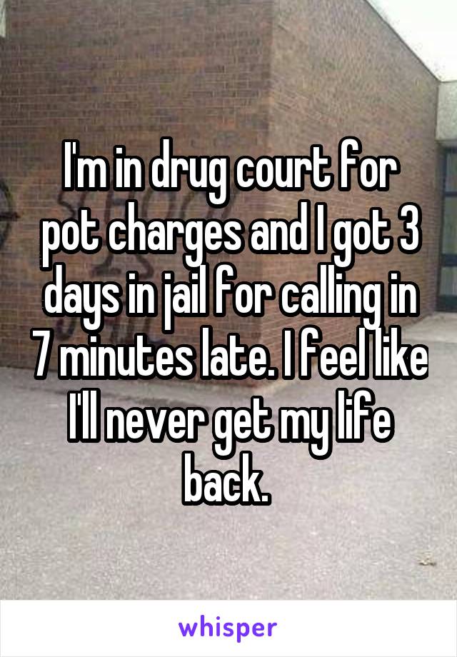 I'm in drug court for pot charges and I got 3 days in jail for calling in 7 minutes late. I feel like I'll never get my life back. 