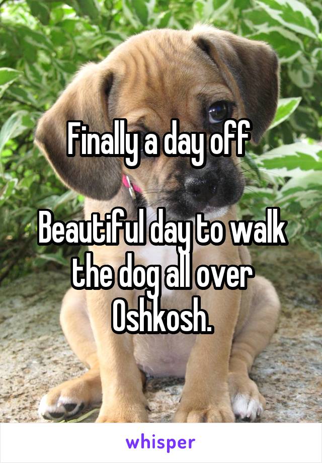 Finally a day off 

Beautiful day to walk the dog all over Oshkosh.