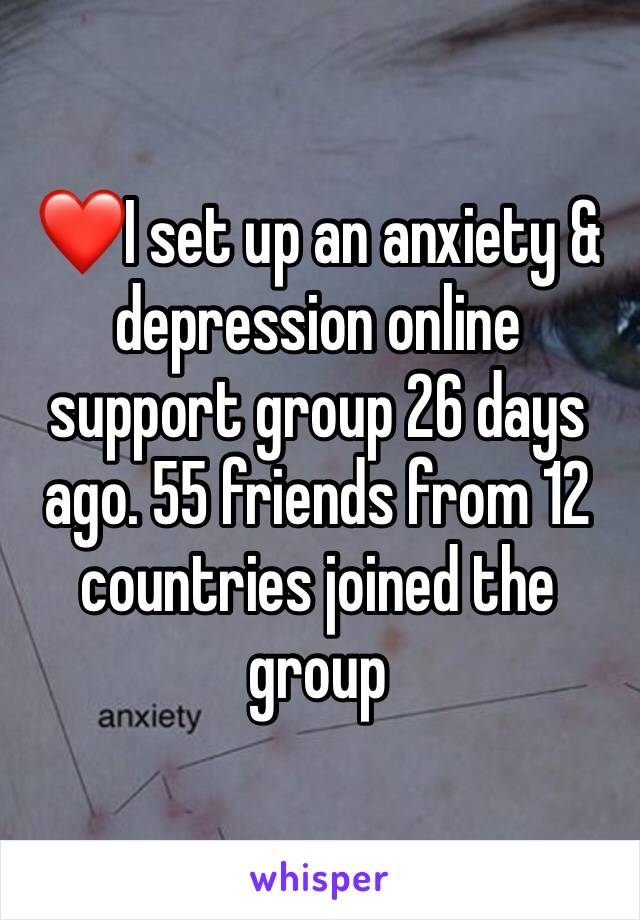 ❤️I set up an anxiety & depression online support group 26 days ago. 55 friends from 12 countries joined the group