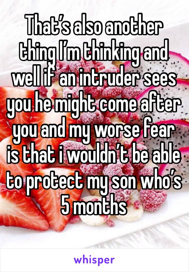 That’s also another thing I’m thinking and well if an intruder sees you he might come after you and my worse fear is that i wouldn’t be able to protect my son who’s 5 months 