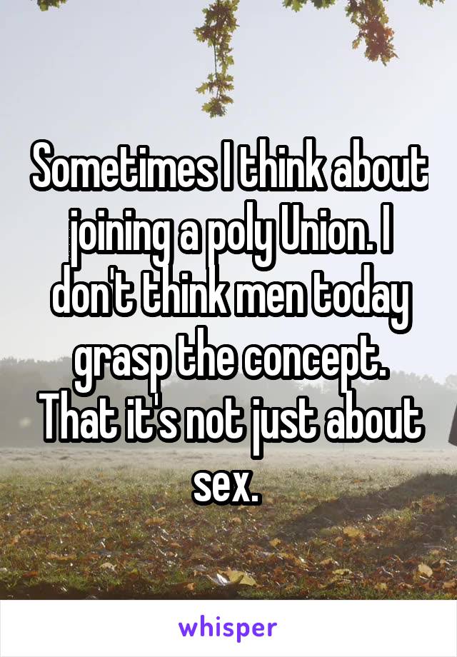 Sometimes I think about joining a poly Union. I don't think men today grasp the concept. That it's not just about sex. 