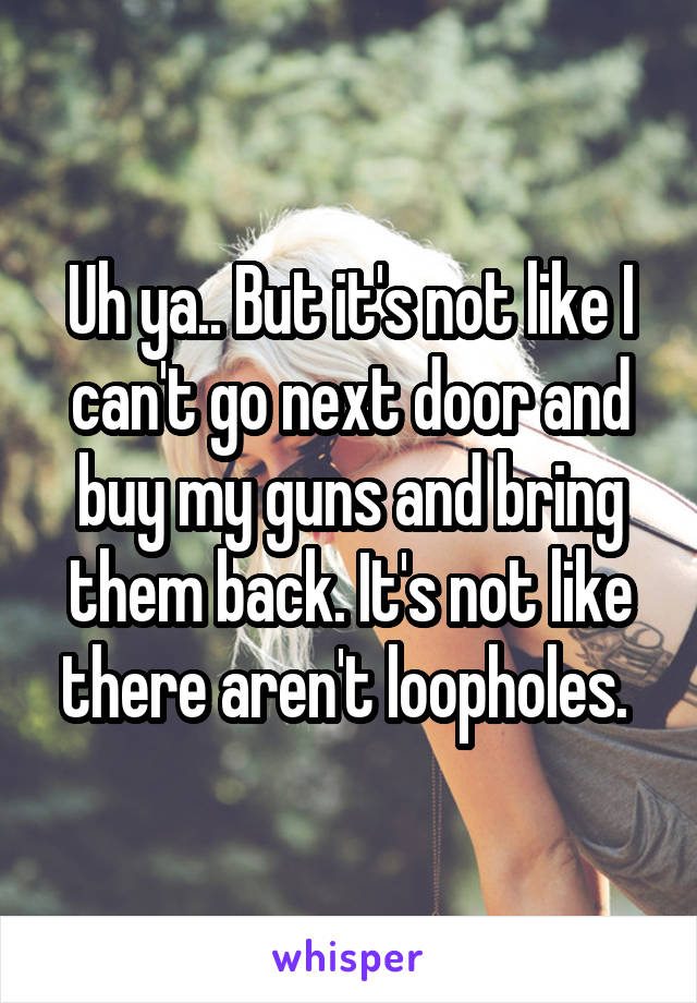Uh ya.. But it's not like I can't go next door and buy my guns and bring them back. It's not like there aren't loopholes. 