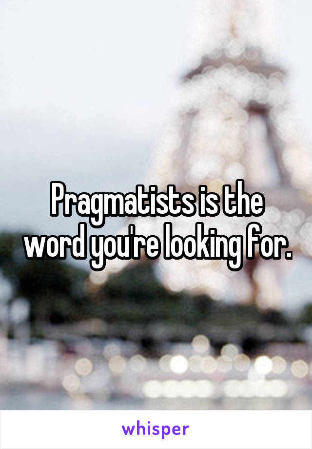 Pragmatists is the word you're looking for.