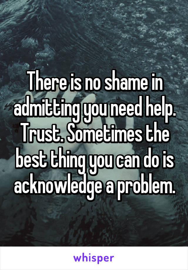 There is no shame in admitting you need help. Trust. Sometimes the best thing you can do is acknowledge a problem.