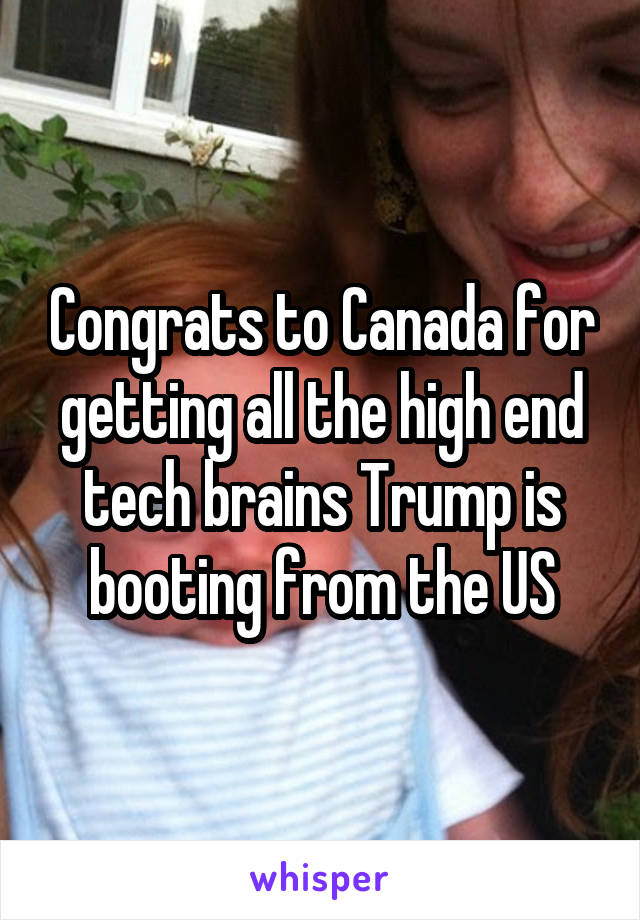 Congrats to Canada for getting all the high end tech brains Trump is booting from the US