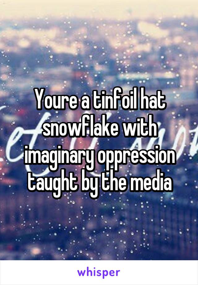 Youre a tinfoil hat snowflake with imaginary oppression taught by the media