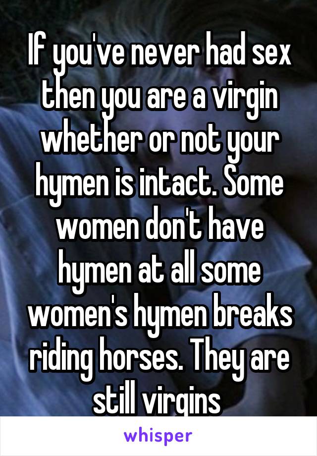 If you've never had sex then you are a virgin whether or not your hymen is intact. Some women don't have hymen at all some women's hymen breaks riding horses. They are still virgins 