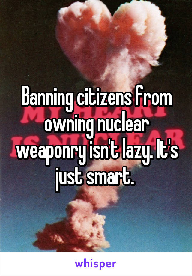 Banning citizens from owning nuclear weaponry isn't lazy. It's just smart. 