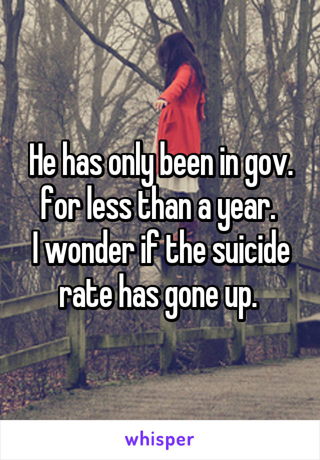 He has only been in gov. for less than a year. 
I wonder if the suicide rate has gone up. 