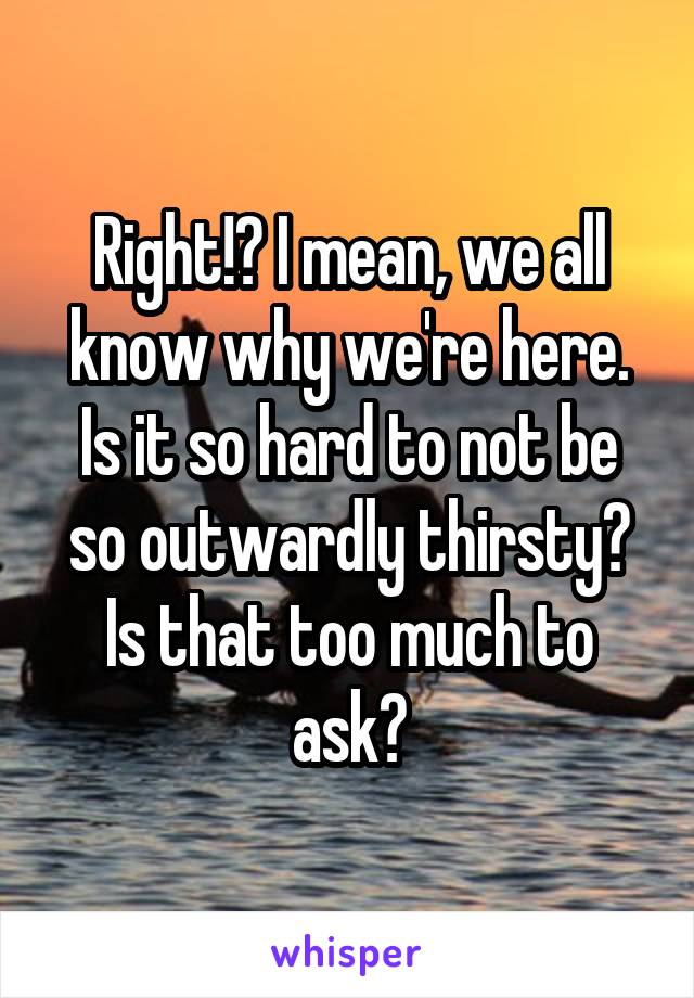 Right!? I mean, we all know why we're here. Is it so hard to not be so outwardly thirsty? Is that too much to ask?